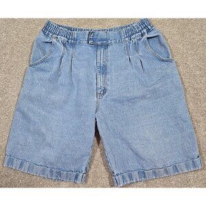 St. John's Bay Vtg Denim Shorts Cotton High Rise Elastic Waist Long Pleated Sz L